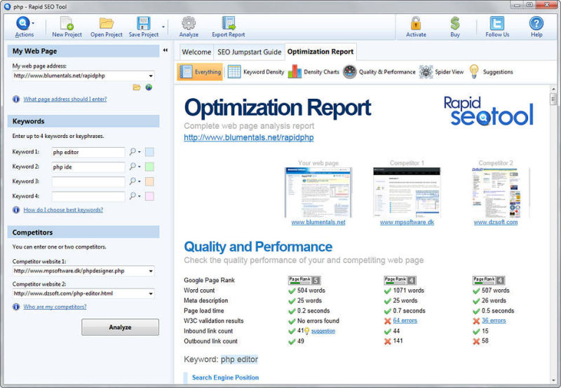 A Rapid SEO Tool munkaasztala